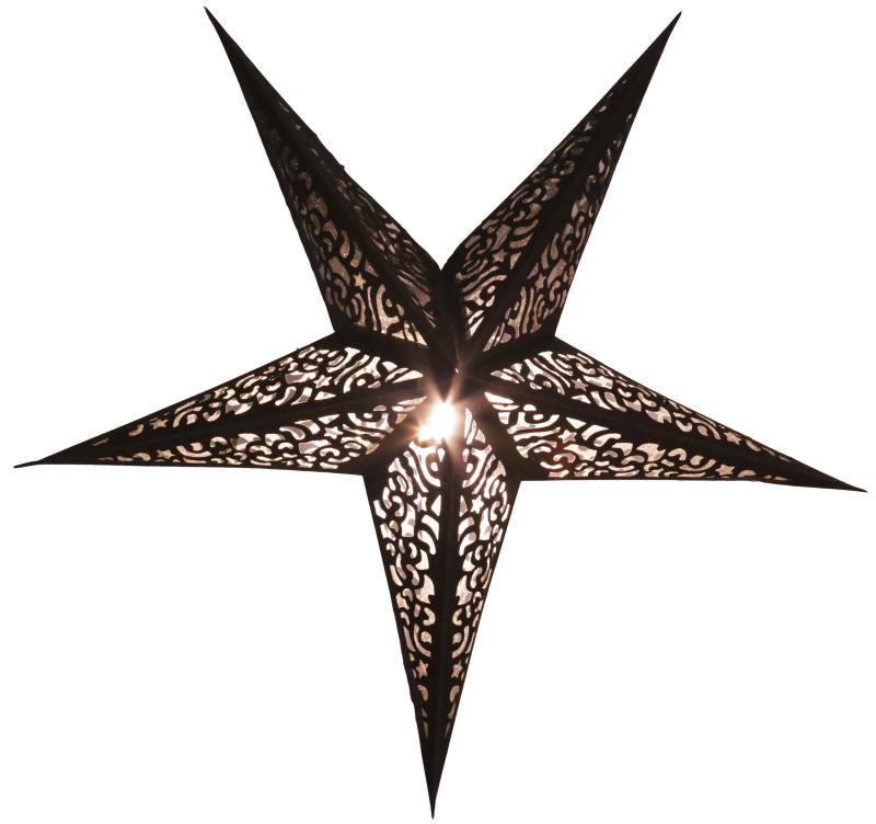 Baby Kala Black / Silverglitter - Foldable glowing Paperstar with 5 points, 40 cm